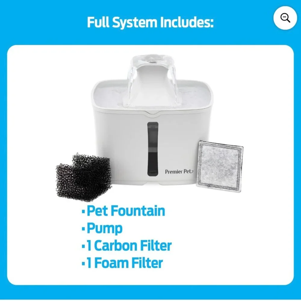 Premier Pet 60 oz. Pet Fountain, Automatic for Cats, Filters Included, White